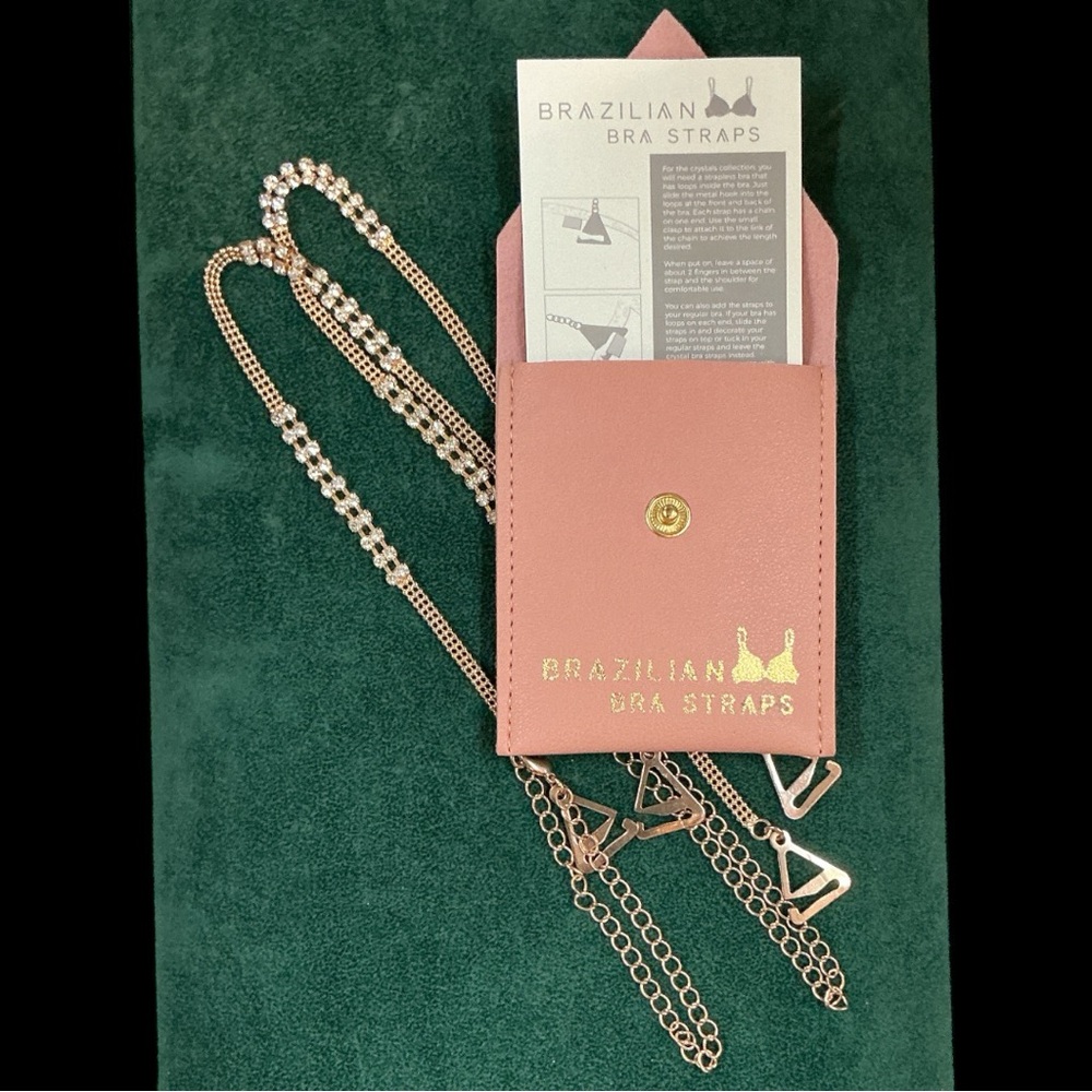 NWT Brazilian Straps fits Any Strapless Bra rose gold chain w crystals New-$34‎
